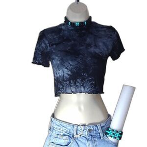 Cuff & Choker Set, Black & Turqoise Glow Kandi Kid Perler Jewelry.